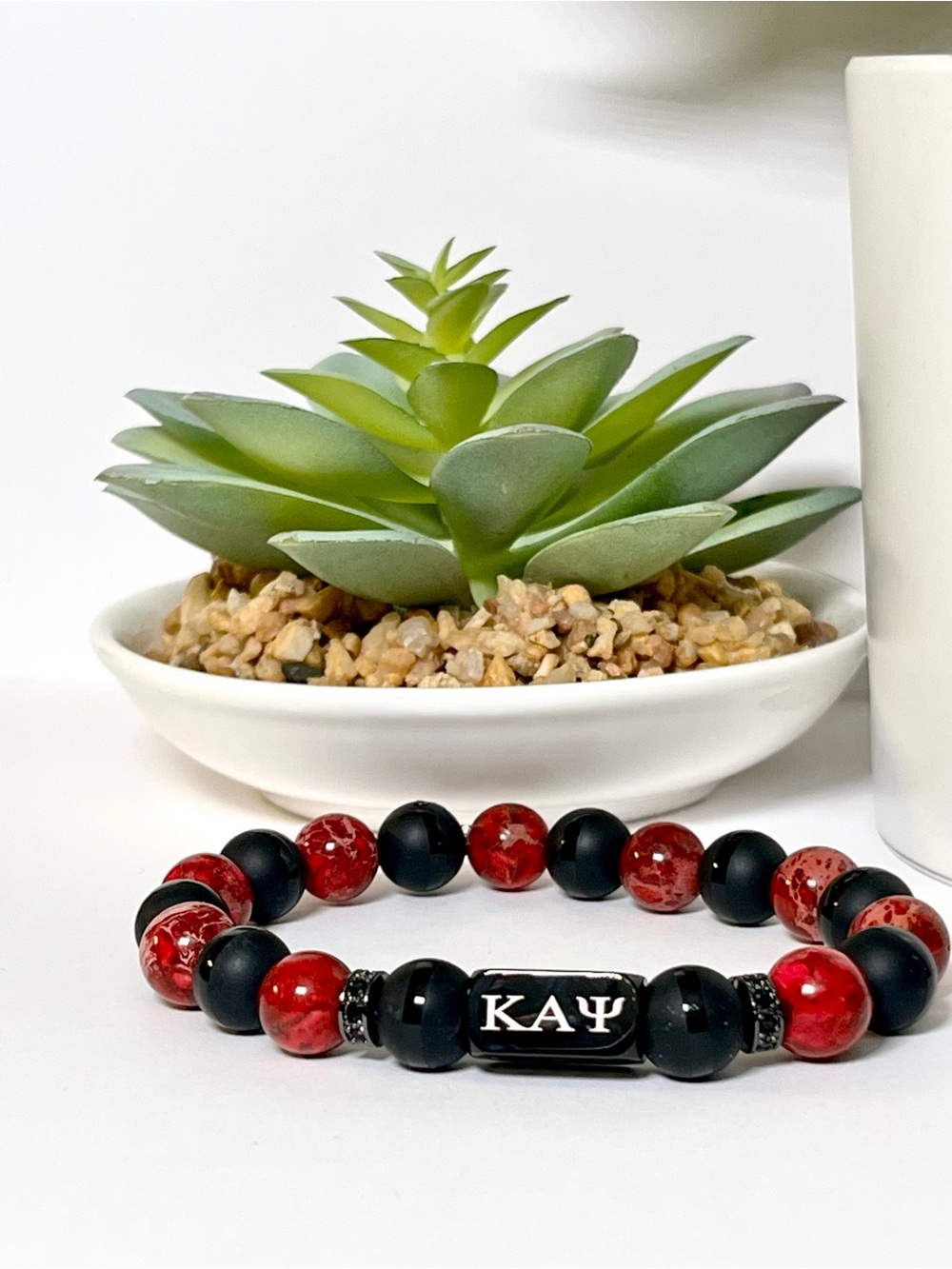 Kappa Alpha Psi Bracelet - Red Jasper & Black Onyx Beaded Stretch Bracelet